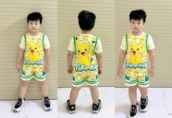  7-11kg; 16-17kg Set Đồ Bộ Ngắn Thun Lạnh Bé Trai - Vàng Pikachu 
