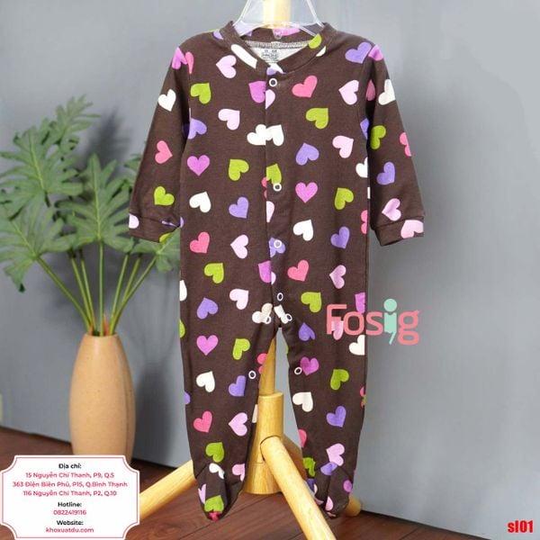  [3-6m] Sleepsuit Có Vớ Bé Trai - Nâu Tim Màu 