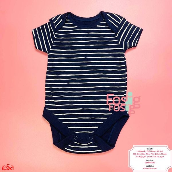  [0-3m ; 18-24m] Bodysuit Tay Ngắn Bé Trai - Navy Sọc Trắng 