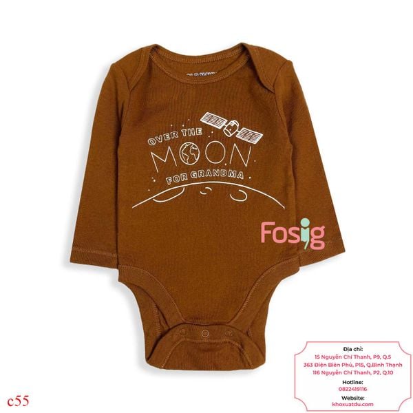  [0-3M ; 6-24M] Bodysuit Tay Dài Bé Trai ON - Nâu Đậm Moon 