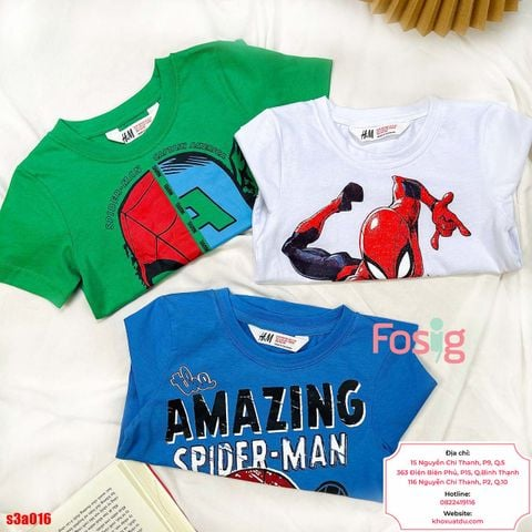  [11-35kg] Set 3 Áo Thun bé trai Cotton Siêu Nhân HM Mix Nhiều Màu- Set màu ngẫu nhiên S3A20 