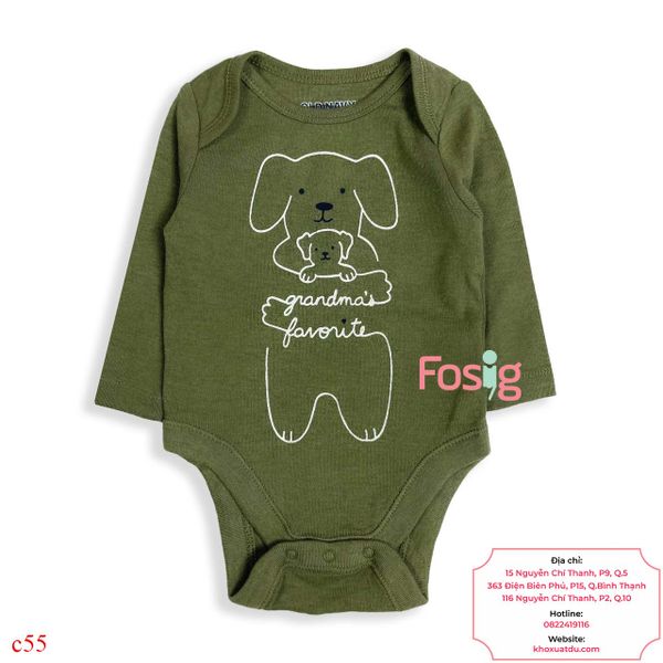  [0-3M ; 6-24M] Bodysuit Tay Dài Bé Trai ON - Xanh Rêu Đậm Chó 