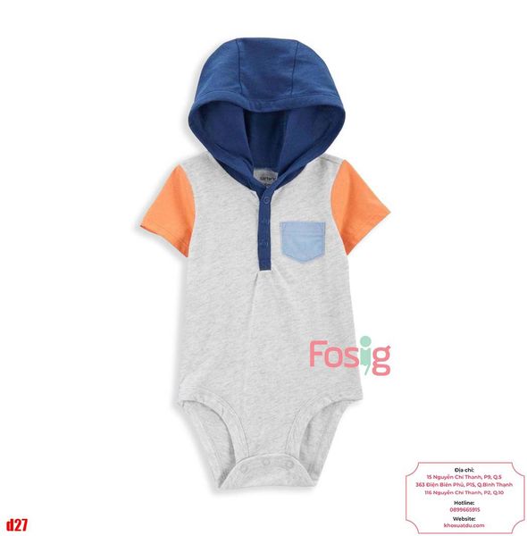  [0-24m] Bodysuit Tay Ngắn Bé Trai Cter50 - Xanh Xám Cam Nón 