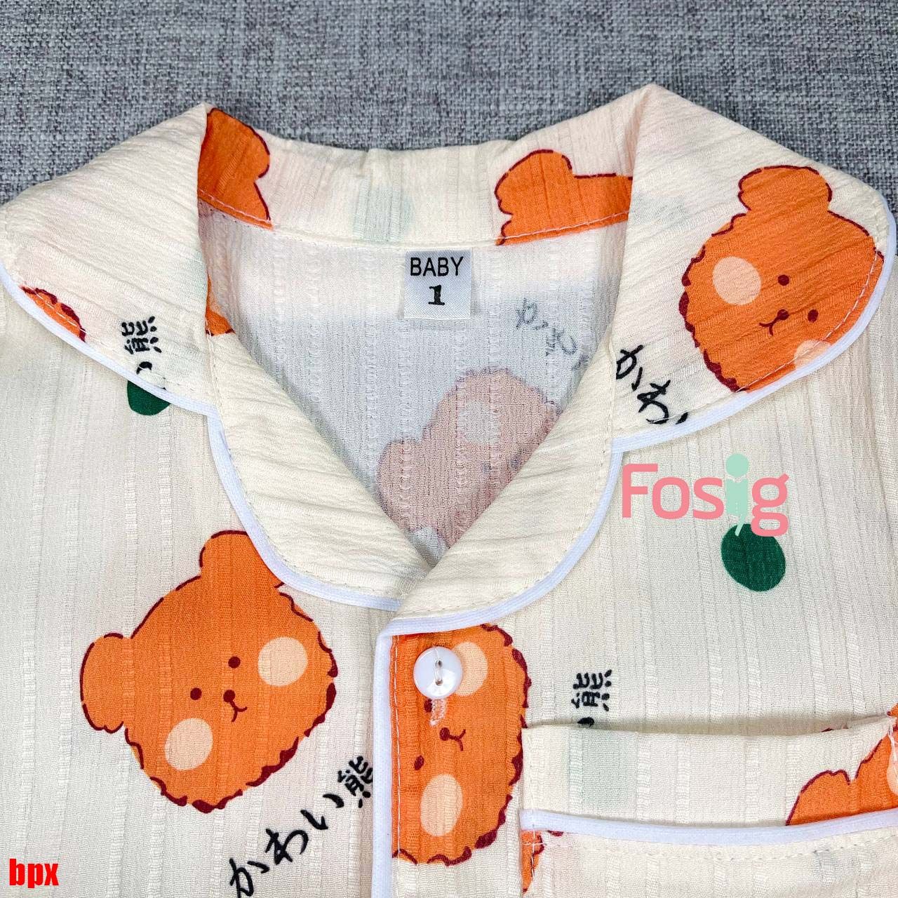  [6-12kg] Set Đồ Bộ Ngủ Ngắn Pijama Vải Xô Cho Bé - Kem Gấu Cam 