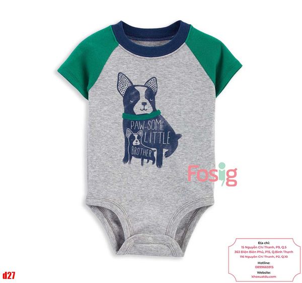  [0-3M ;12-24M] Bodysuit Tay Ngắn Bé Trai Cter50 - Xanh Xám Chó 