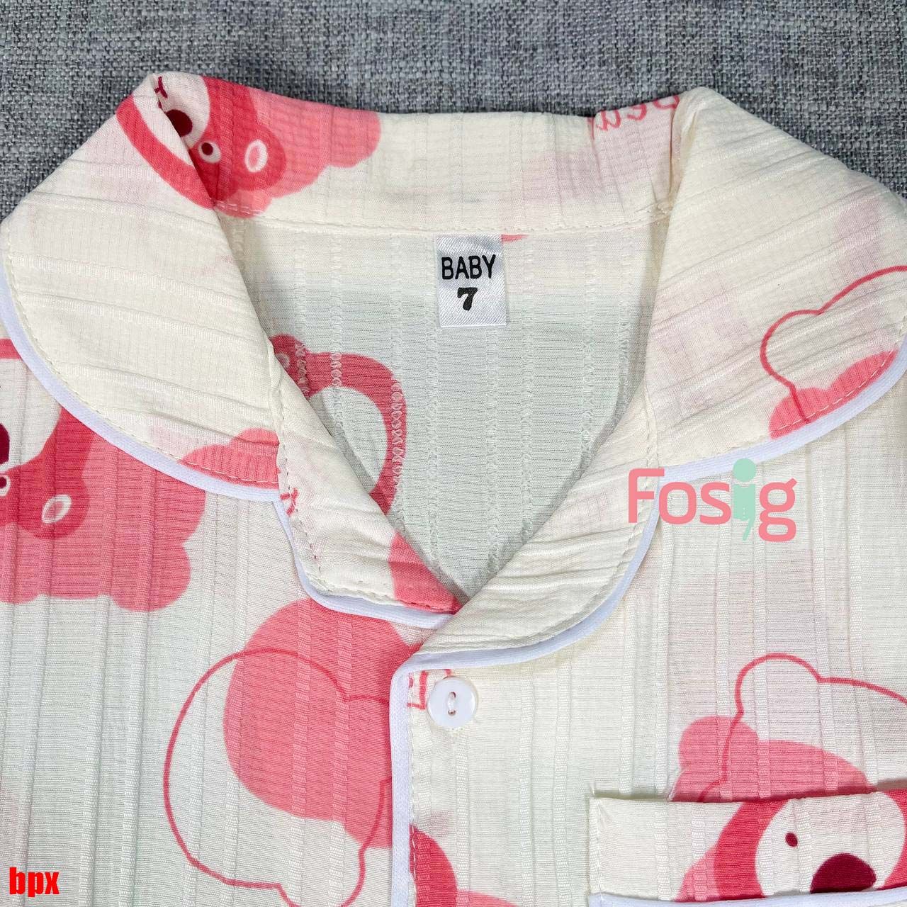  [6-7kg] Set Đồ Bộ Ngủ Ngắn Pijama Vải Xô Cho Bé - Kem Gấu Dâu 