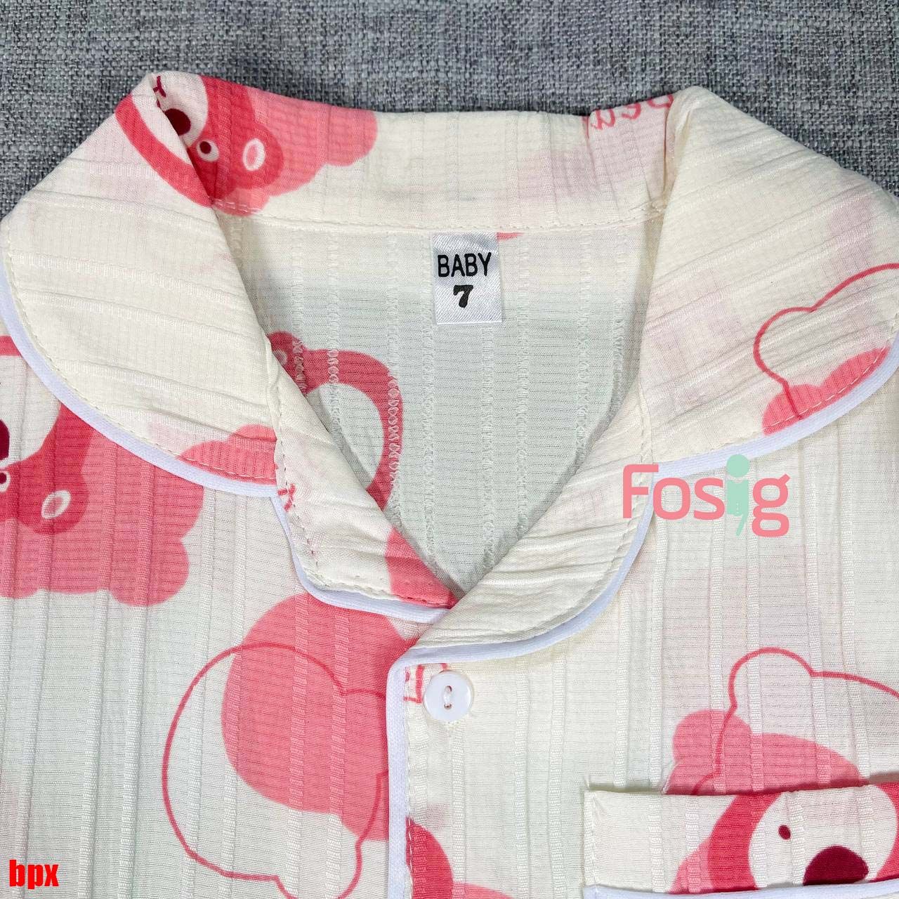  [6-15kg] Set Đồ Bộ Ngủ Ngắn Pijama Vải Xô Cho Bé - Kem Gấu Dâu 