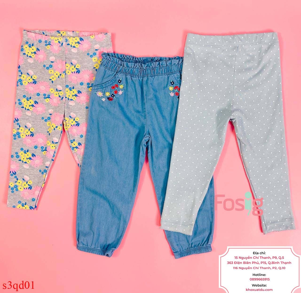  [3m-24m] Set 3 Quần Dài Legging, Mông Thú Cter Bé Gái - Combo màu ngẫu nhiên 