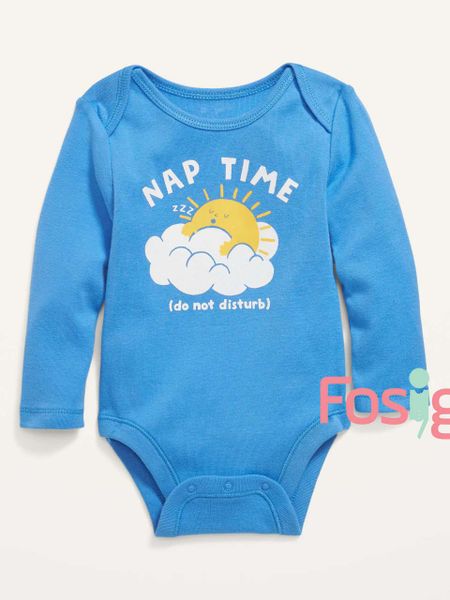  [0-3M ; 6-12M] Bodysuit Tay Dài Bé Trai ON - Xanh Trời Nap Time 