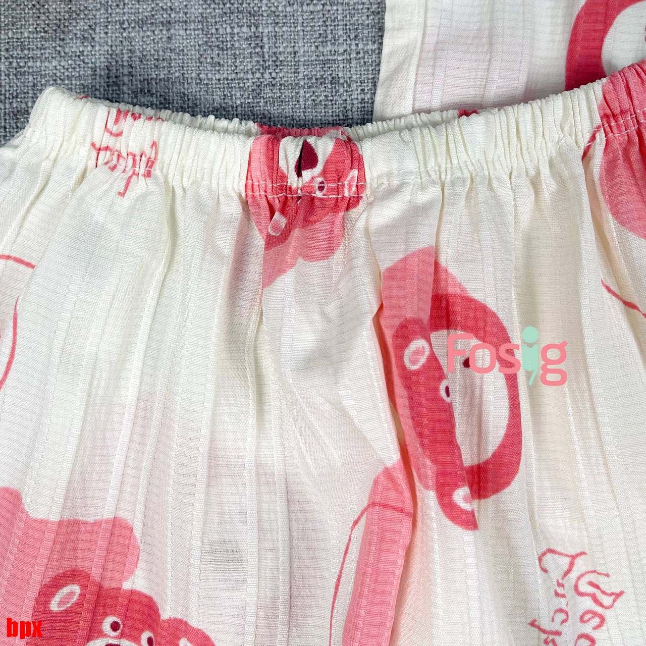  [6-7kg] Set Đồ Bộ Ngủ Ngắn Pijama Vải Xô Cho Bé - Kem Gấu Dâu 