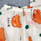  [6-12kg] Set Đồ Bộ Ngủ Ngắn Pijama Vải Xô Cho Bé - Kem Gấu Cam 