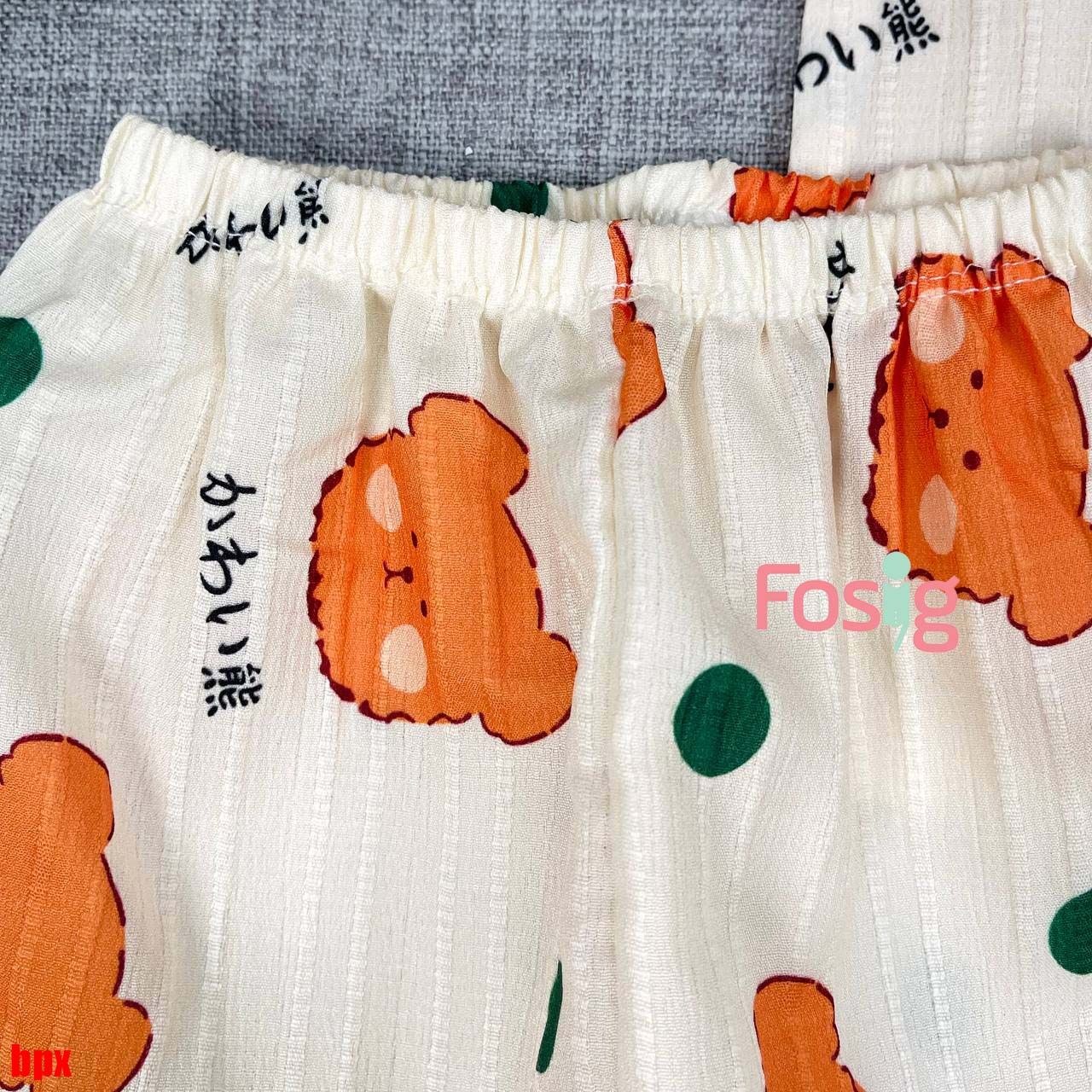  [6-12kg] Set Đồ Bộ Ngủ Ngắn Pijama Vải Xô Cho Bé - Kem Gấu Cam 