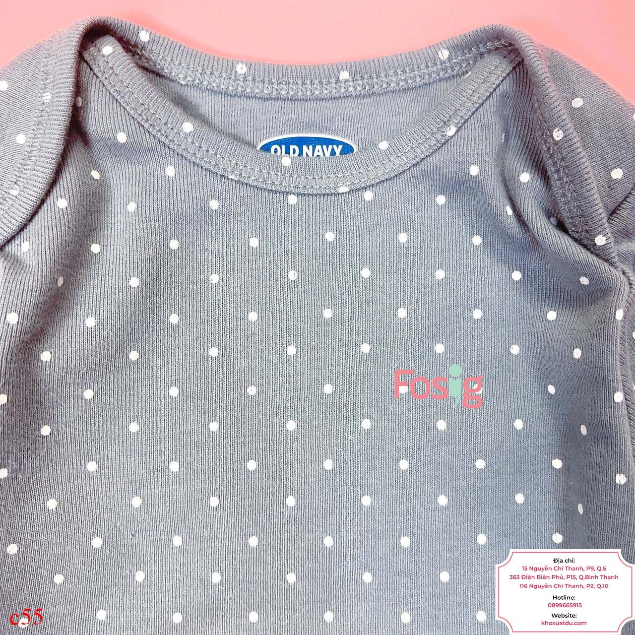  [3-6M ; 12-18M] Bodysuit Tay Dài Bé Gái ON - Xám Đậm Chấm Trắng 