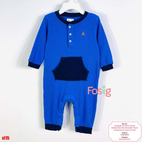  [3-6M] Sleepsuit Cúc Bấm Không Vớ Bé Trai GP - Xanh Dương Túi Xanh Navy 