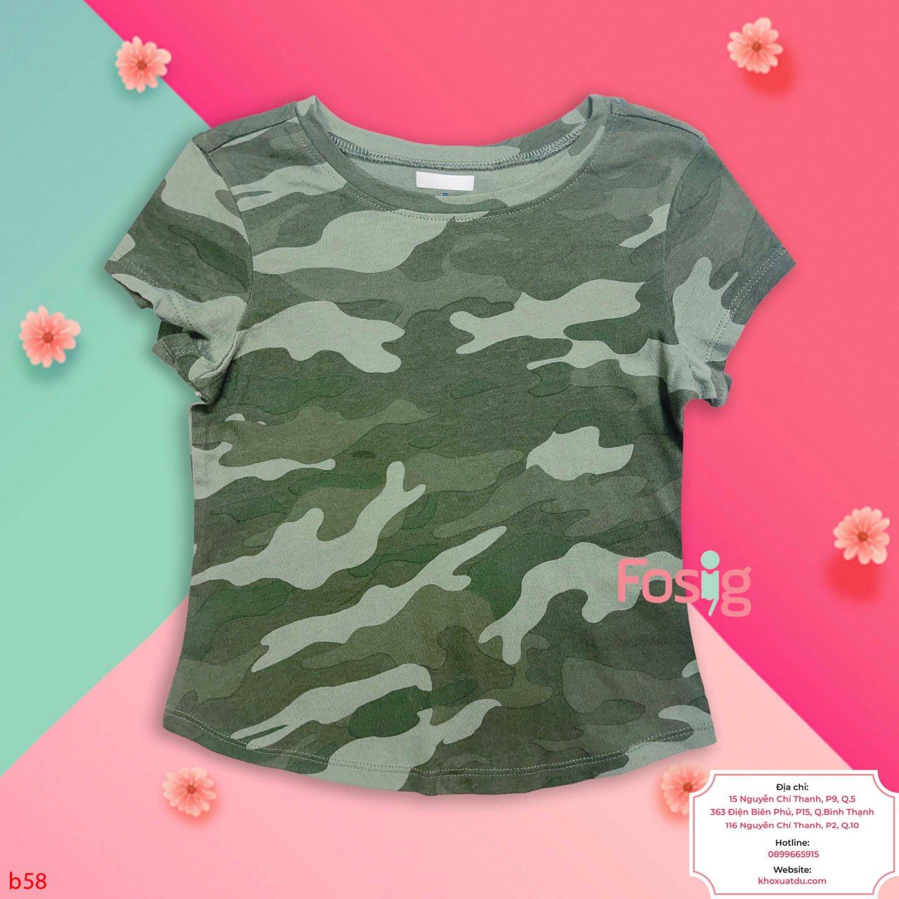  [10-15kg] Áo Thun Tay Ngắn Bé Gái ON - Rêu Camo 