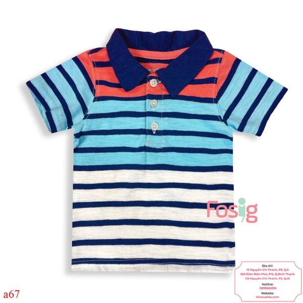  [3-6m] Áo Thun Tay Ngắn Sơ Sinh Bé Trai Cter120 - Sọc Đỏ Xanh Trắng 