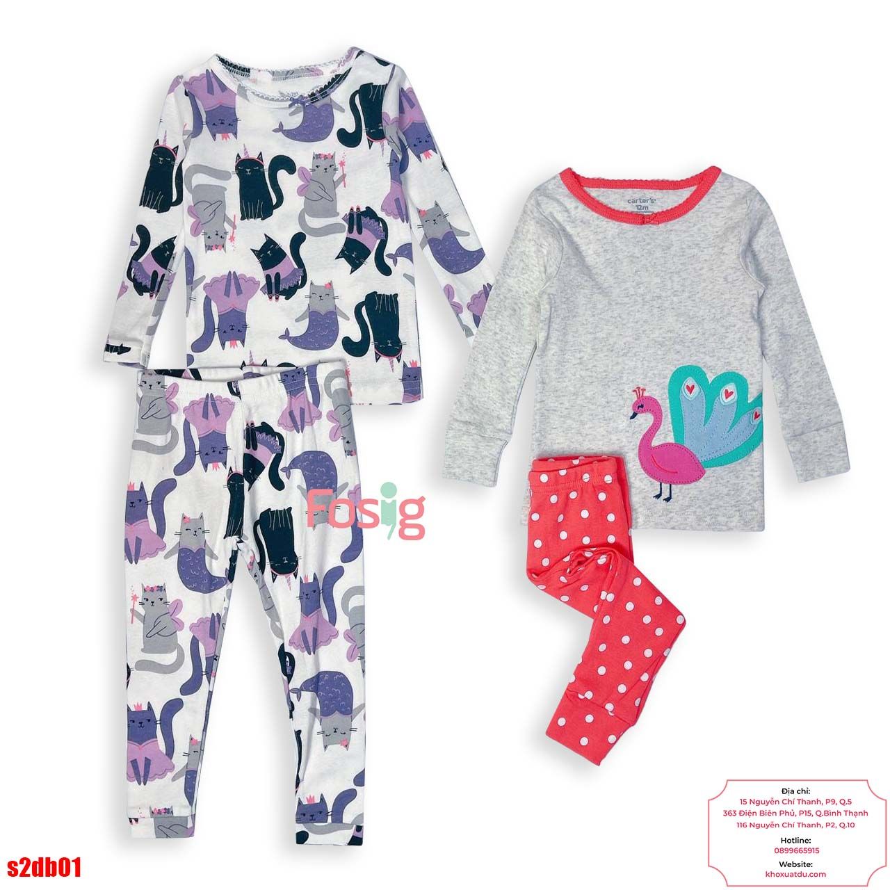  [8-12kg, 31-35kg] Set 2 Đồ Bộ Dài Cotton Cter Bé Gái - Combo màu ngẫu nhiên 