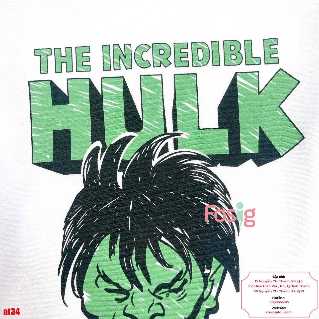  [16-17kg] Áo Thun Tay Ngắn Bé Trai HM140 - Trắng The Incredible Hulk 