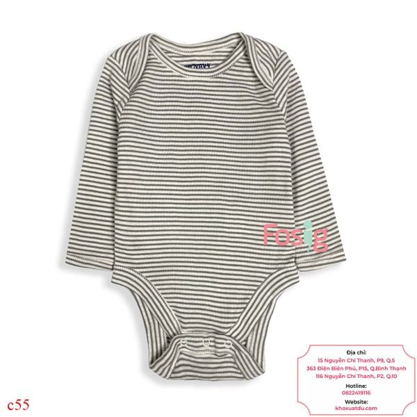  [0-6M ; 12-18M] Bodysuit Tay Dài Bé Trai ON - Sọc Xám Nhỏ 