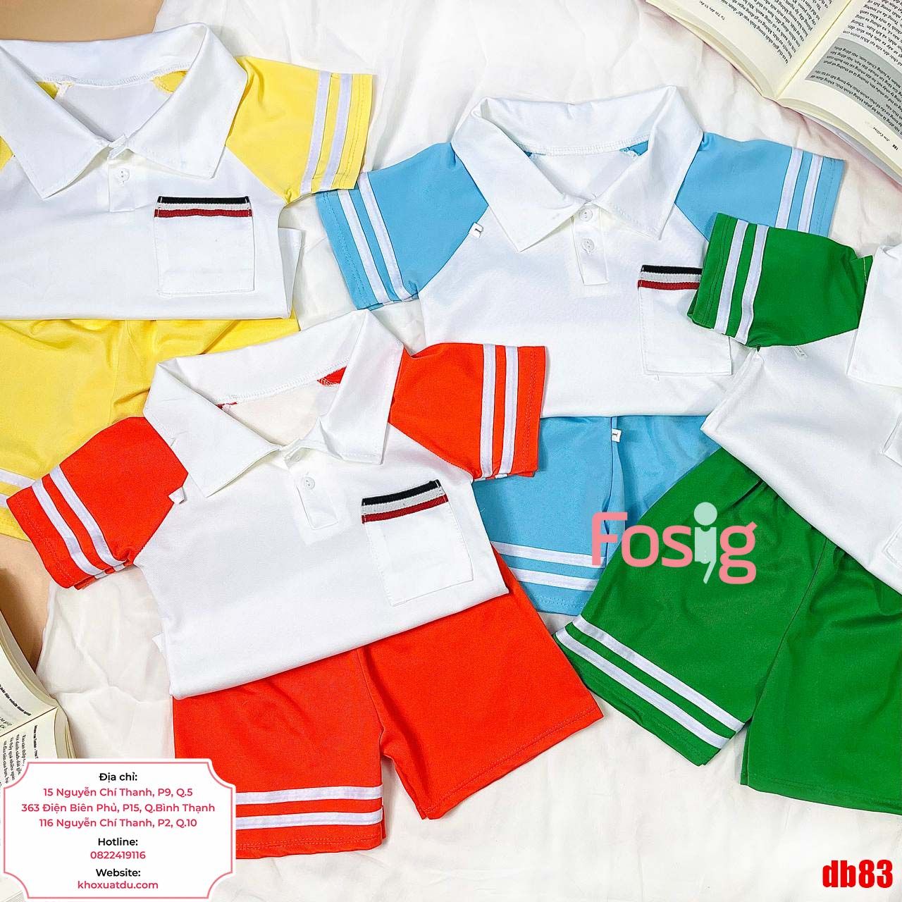  [8-18kg] Set Đồ Bộ Ngắn Polo Bé Trai - Xanh Trời Trắng 