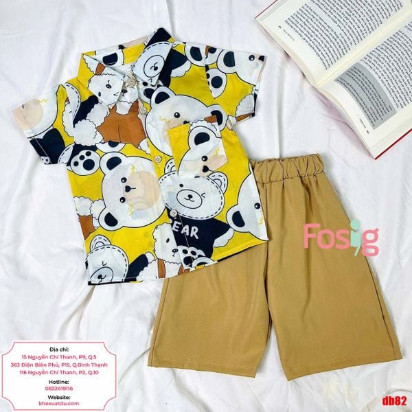 [ 7-8kg; 9-14kg; 18-21kg] Set Đồ Bộ Ngắn Sơ Mi Kate Bé Trai - Vàng Gấu 