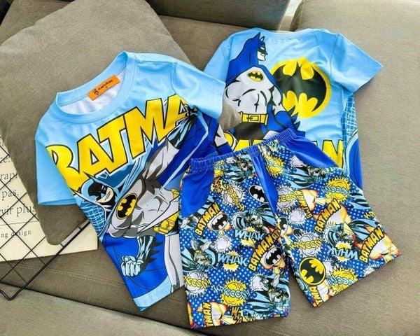  [7-17kg] Set Đồ Bộ Ngắn Thun Lạnh Bé Trai - Xanh Batman 