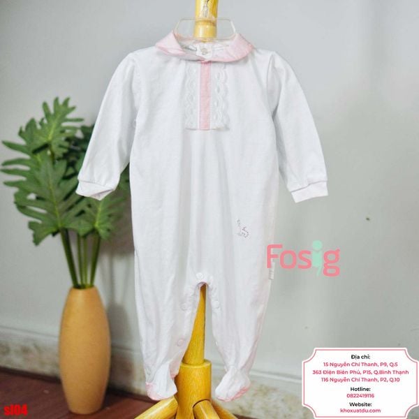  [3m] Sleepsuit Có Vớ Bé Gái - Trắng Ren 