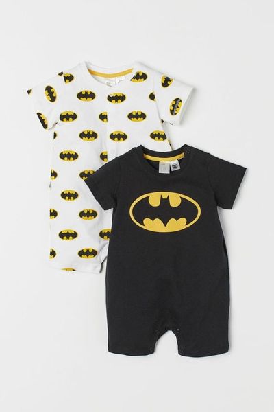  [5-16kg] Set 2 Romper Body Đùi Cho Bé Trai HM - Đen Trắng Batman 