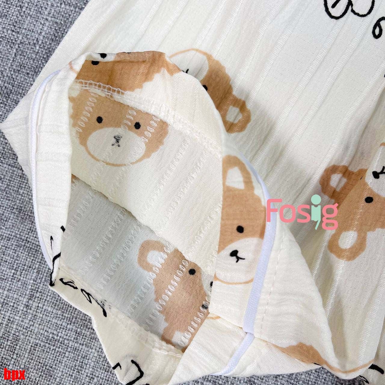  [6-15kg] Set Đồ Bộ Ngủ Ngắn Pijama Vải Xô Cho Bé - Kem Gấu Nâu 