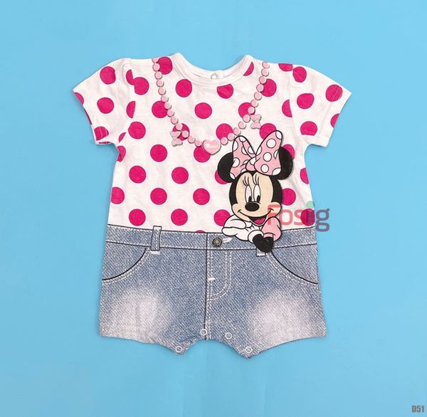  [0-6m] Romper Đùi Bé Gái - Chấm Hồng Đậm Mickey 