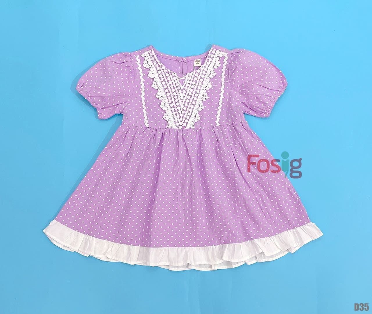  [16-17kg] Đầm Công Chúa Baby Doll - Tím Chấm Trắng 