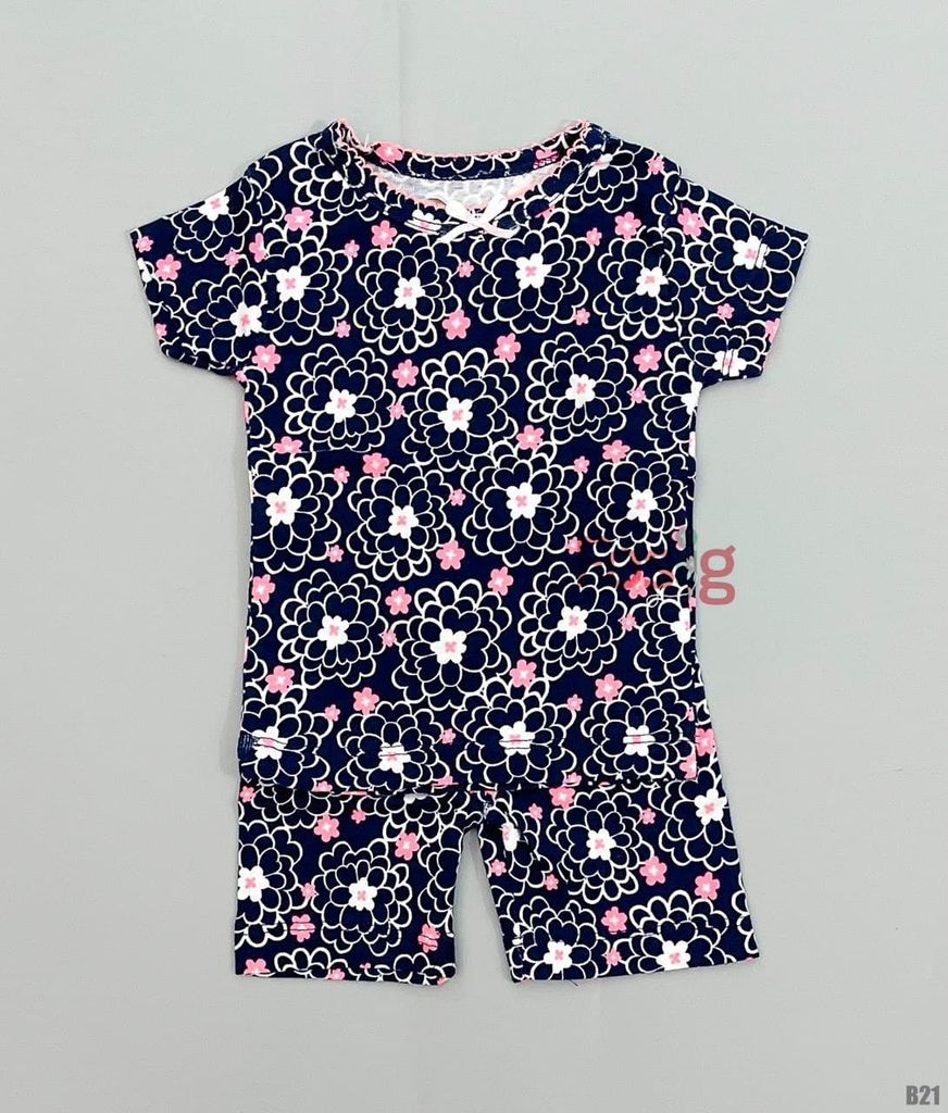  [7-8kg] Set Đồ Bộ Ngắn Bé Gái Car - Navy Hoa 