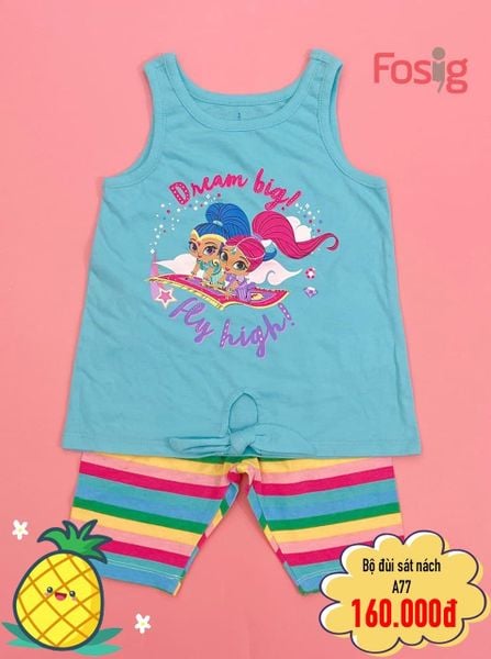  [11-12kg] Set Đồ Bộ Đùi Sát Nách Bé Gái DN - Xanh Dream Big [Q Sọc Màu] 