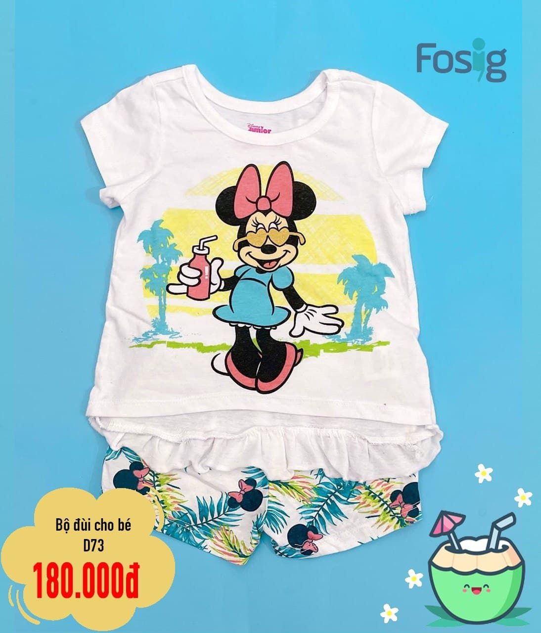  [9-10kg] Set Đồ Bộ Đùi Bé Gái DN - Trắng Mickey [Quần Lá] 