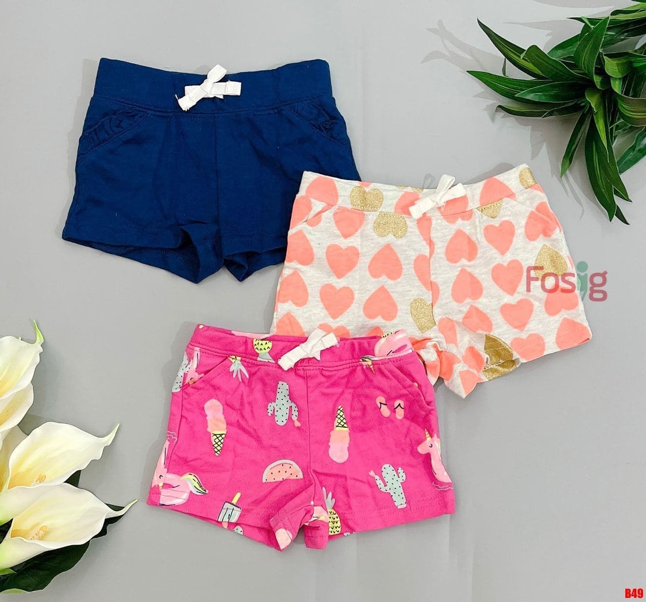  [3m-18m; 4-5T] Set 3 Quần Short Da Cá Bé Gái Cter - Combo ngẫu nhiên 