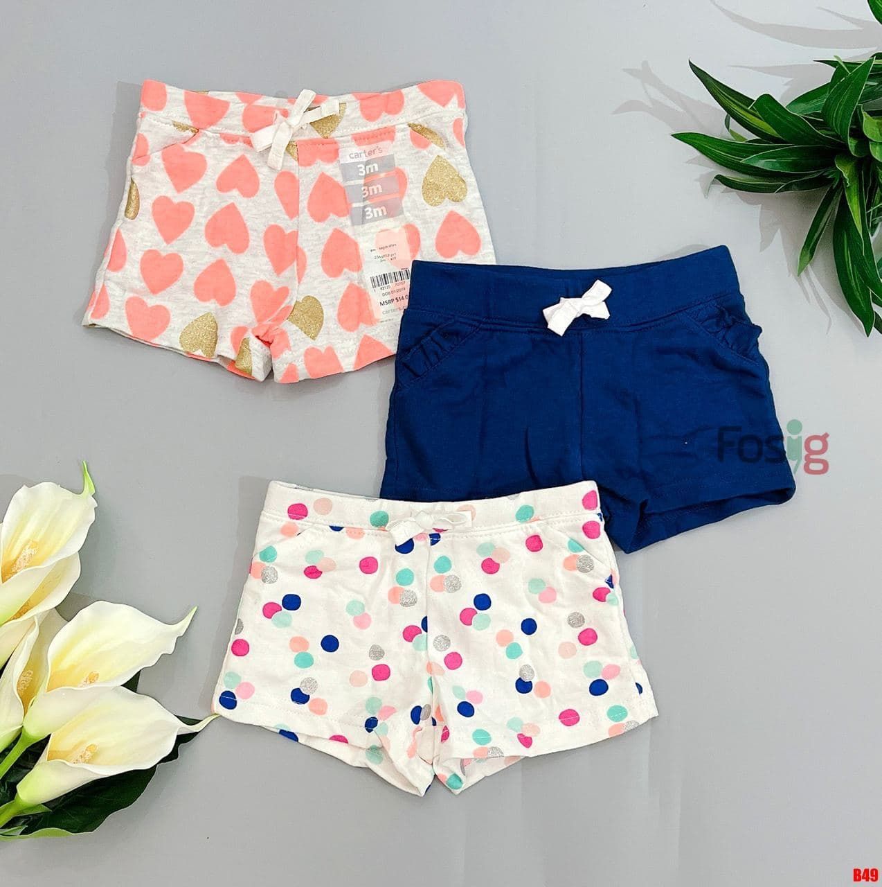  [3m-18m; 4-5T] Set 3 Quần Short Da Cá Bé Gái Cter - Combo ngẫu nhiên 