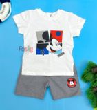  [11-12kg ; 15-17kg] Set Đồ Bộ Đùi Bé Trai HM CN - Trắng Mickey [Q Xám Trơn] 