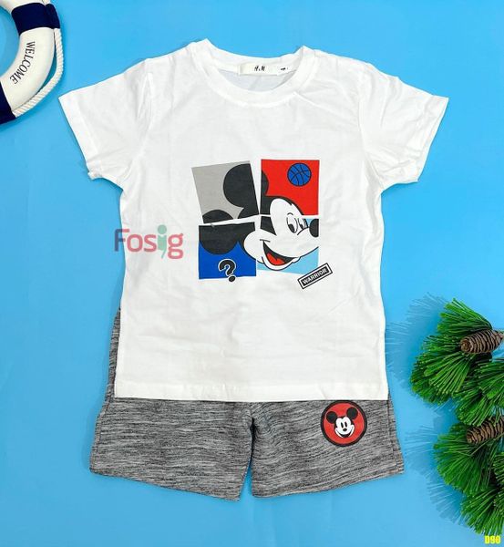  [18-20kg] Set Đồ Bộ Đùi Bé Trai HM CN - Trắng Mickey [Q Xám Trắng] 