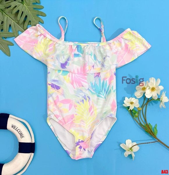  [36-40kg] Đồ Bơi Bé Gái PL - Hoa Lá Màu 