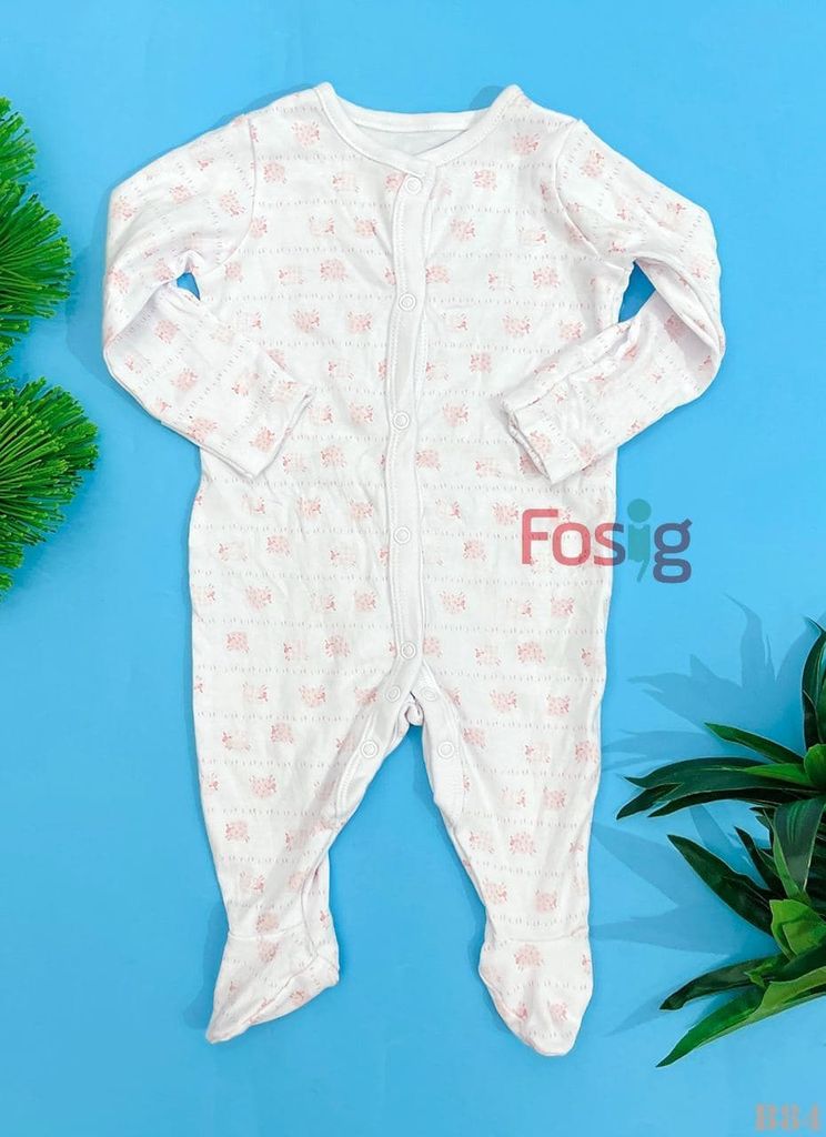  [6m] Sleepsuit Cúc Bấm Có Vớ Bé Gái Geo - Trắng Cừu Hồng 