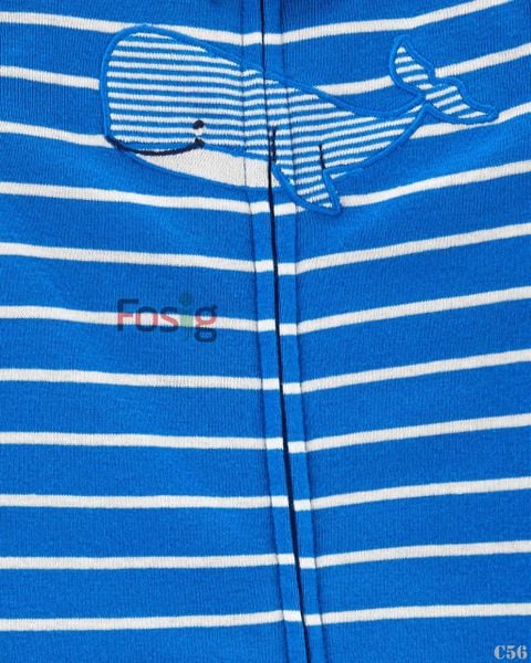  [5-9kg] Sleepsuit Khóa Kéo Không Vớ Bé Trai Cter - Sọc Xanh Cá 