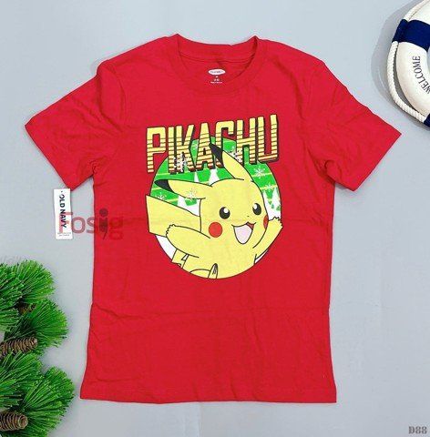  [29-32kg; 36-38kg] Áo Thun Tay Ngắn Bé Trai ON - Đỏ Pikachu 