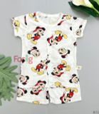  [14-15kg] Đồ Bộ Ngắn Cài Nút Bé Trai - Trắng Mickey 