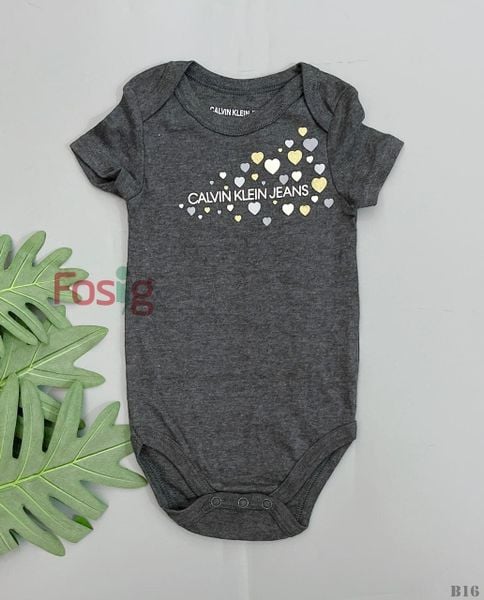  [6-9m; 12-18m] Bodysuit Tay Ngắn CK - Đen Tim Nhỏ 