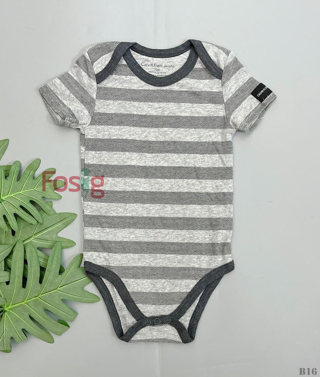  [12-18m] Bodysuit Tay Ngắn Bé Trai CK - Xám Sọc Xám 