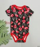  [6m-9m; 12-18m] Bodysuit Tay Ngắn Bé Gái CK - Đen Hoa Hồng 