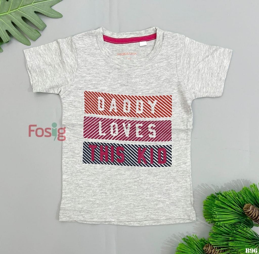  [10-11kg] Áo Thun Tay Ngắn Bé Trai Primark - Xám Trắng Daddy 