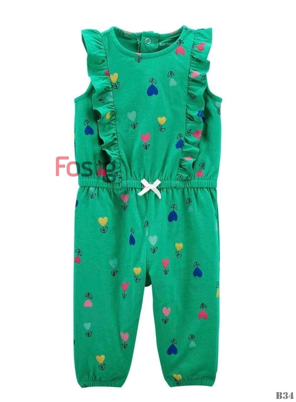  [0-3m; 9-12m]  Romper dài Jumpsuit Bé Gái Cter - Xanh Lá Tim 