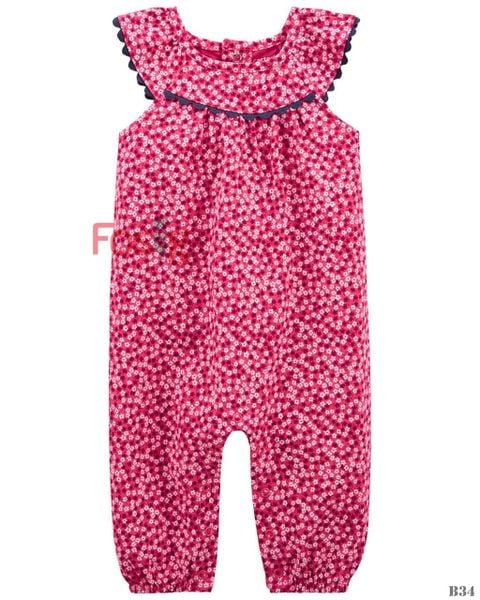  [0-6m; 9-12m] Romper dài Jumpsuit Bé Gái Cter - Đỏ Hoa Nhỏ 