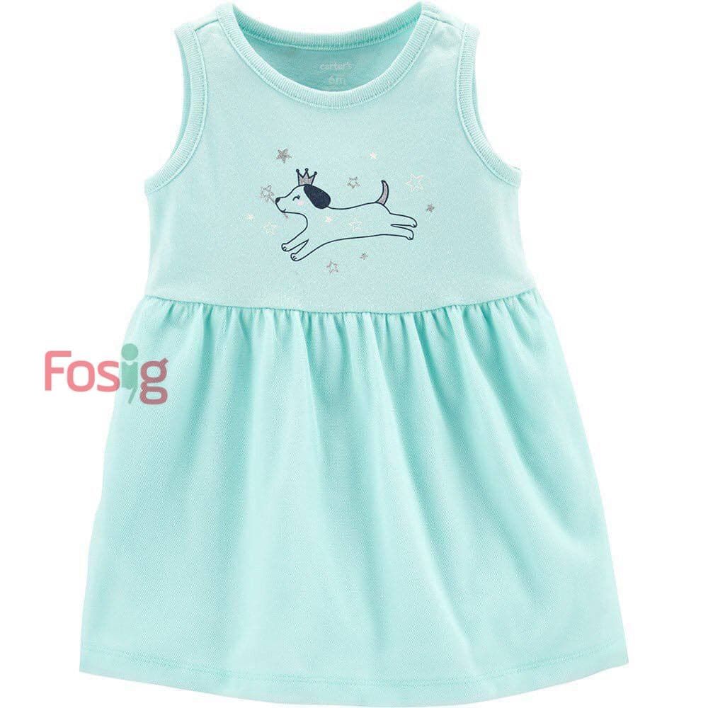  [0-6m ; 12-18m] Đầm Cotton Sát Nách Bé Gái Cter - Xanh Chó Sao 